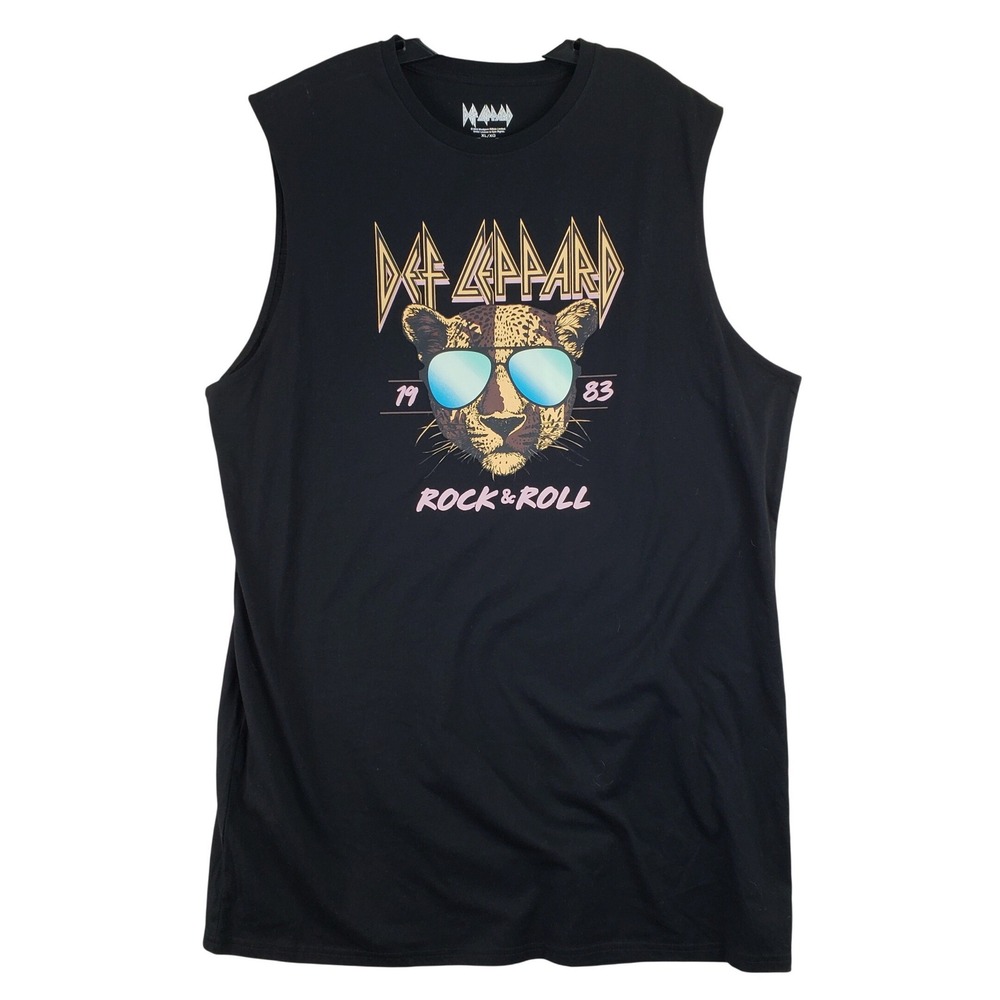 Def Leppard Rock & Roll Muscle Shirt Mens XL Black Graphic Retro Band Tee Biker